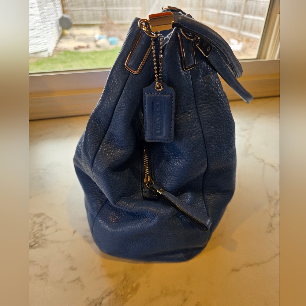 Coach Blue Pebbled Leather Hobo Bag - Picture 4 of 13